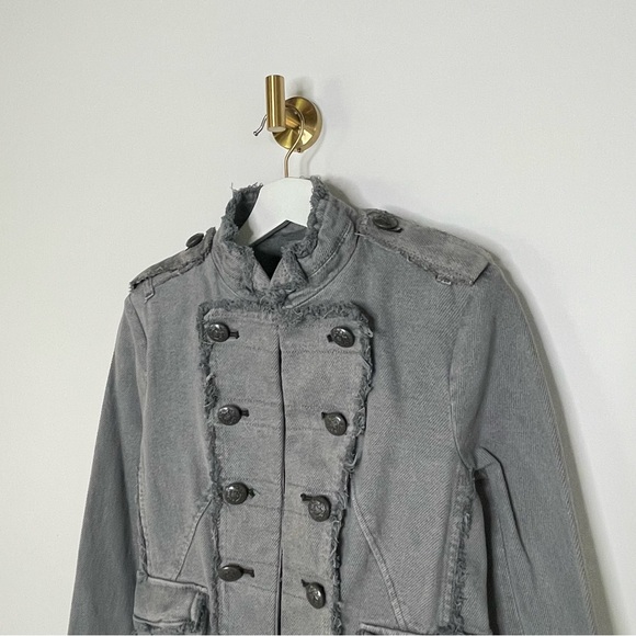 Military Femme | Free People Denim Captains Blazer in Deep Grey | Pewter | Sz XS - Picture 3 of 16